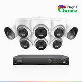 NightChroma<sup>TM</sup> NCK500 - 3K 16 Channel PoE CCTV System with 2 Bullet & 6 Turret Cameras, Acme Colour Night Vision, f/1.0 Super Aperture, Active Alignment, Built-in Mic & SD Card Slot, All-Metal Housing